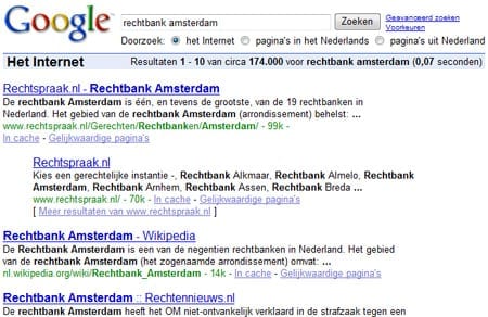 Google-resultaat voor ‘rechtbank amsterdam’