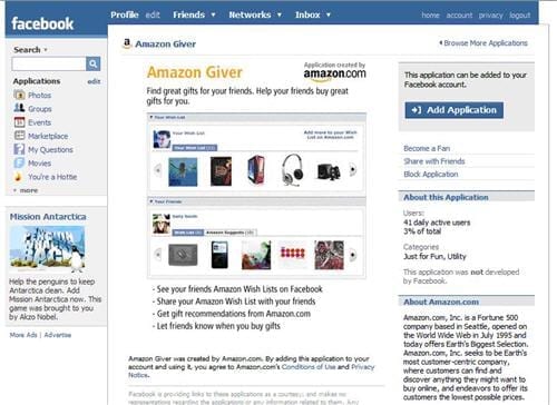 Amazon giver, een applicatie van Amazon op Facebook