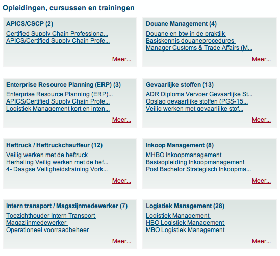 Categorie indeling die samen met mediapartner Logistiek.nl werd bedacht.