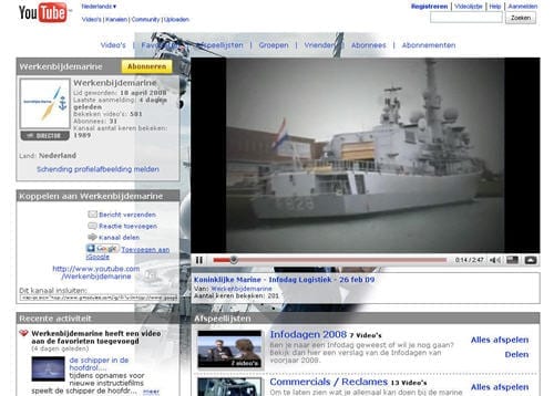 Het Youtube kanaal van de Koninklijke Marine voor recruitment