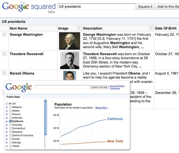Google Squared & Public Data