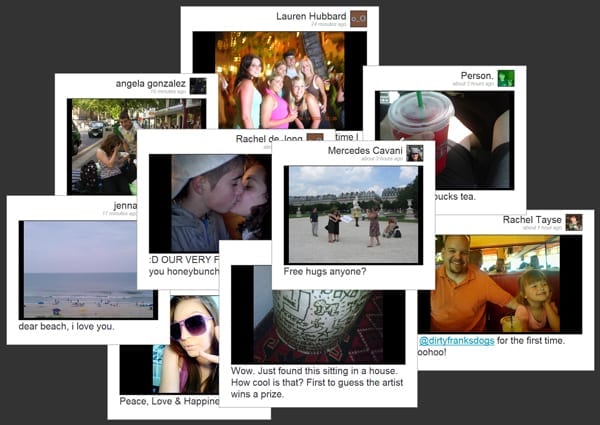 Collage van twitterberichten met foto's