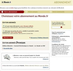 Voor € 59,- hebben bezoekers een jaar lang toegang tot achtergrondinformatie op www.lemonde.fr