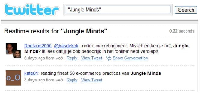 Figuur: Jungle Minds als onderwerp binnen twitter