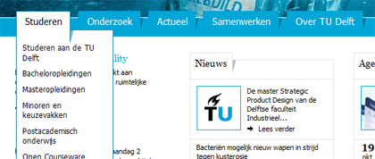 Dropdown navigatie van TUDelft.nl