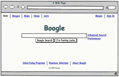 Een voorbeeld van Wireframes van een bekende zoekmachine.
