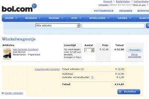 Bol.com toont informatie over levertijd en verzendkosten in winkelmandje