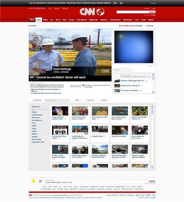 BP laat zien wat zij doen om de ramp tot een einde te brengen in een interview met CNN, waarnaar verwezen wordt op de corporate website