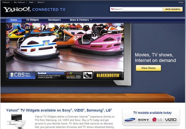 Yahoo Connected TV homepage
