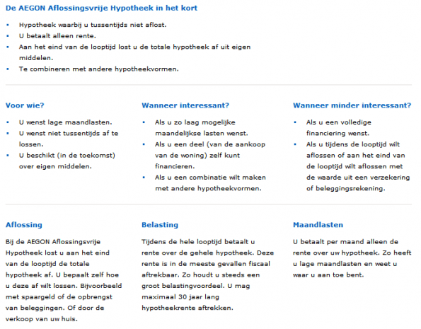 Een voorbeeld van gebruik van tussenkoppen op AEGON.nl