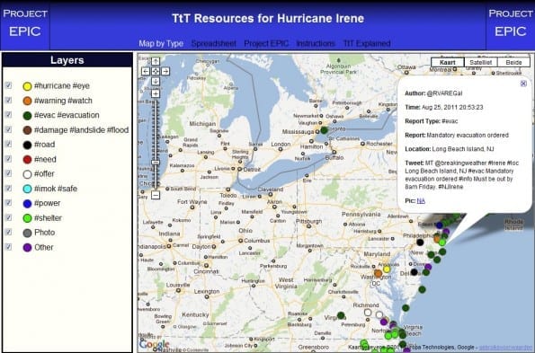 Tweak the Tweet tijdens de orkaan Irene aan de oostkust van de VS