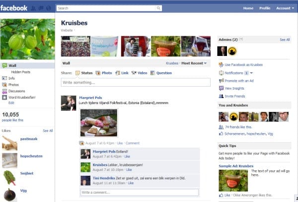 Kruisbes Facebook pagina screenshot