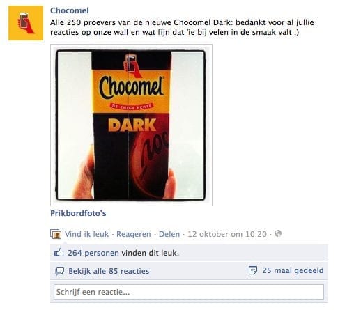 Chocomel Dark test op Facebook 