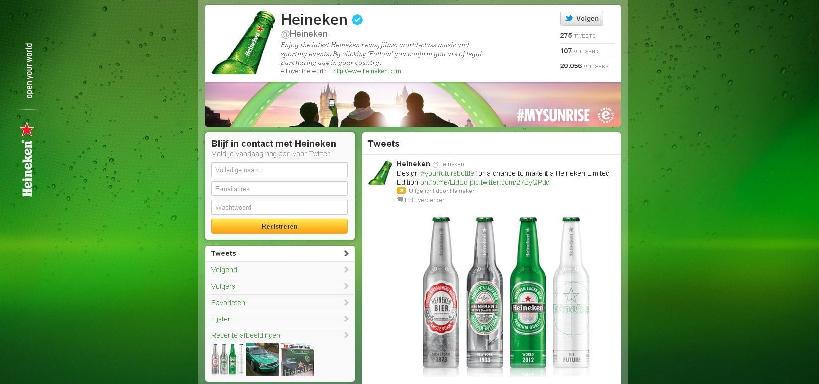 Twitter bedrijfspagina Heineken