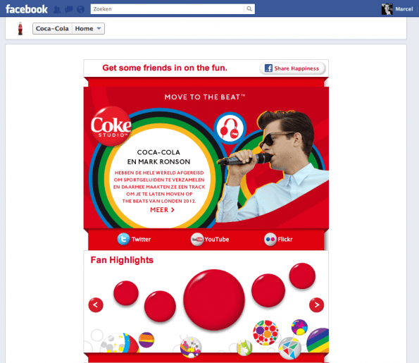 Facebook welcome app Coca Cola