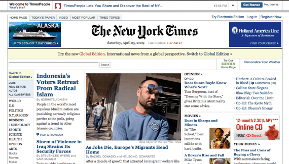 De website van The New York Times