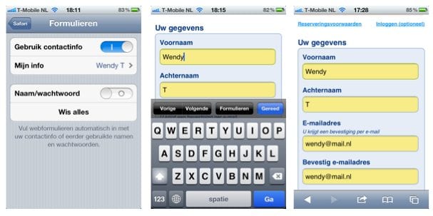 Auto-aanvullen functionaliteit van formulieren op de iPhone