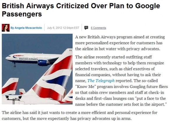 British Airways Googlet passagiers