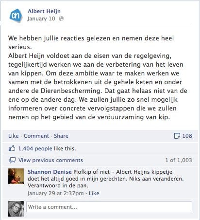 Albert Heijn facebook reactie op klachten