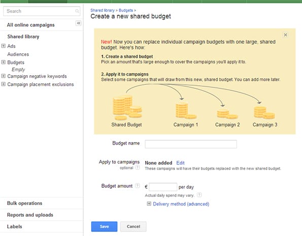 shared budget Google Adwords