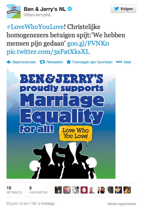 Ben & Jerry's Nederland en de tweet over #lovewhoyoulove
