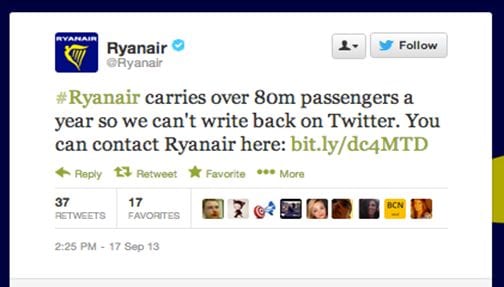 Ryanair tweede tweet