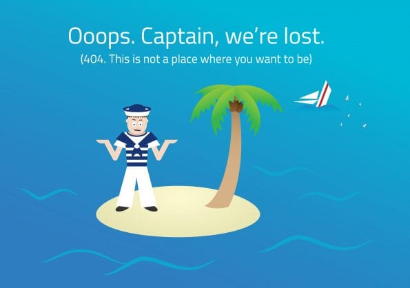 404 web page. Sailor on desert island theme. © LiliWhite - Fotolia