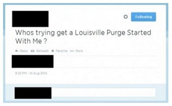 Tweet aankondiging van de Louisville Purge