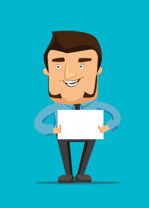 Man holds a blank white peace of paper vector illustration icon