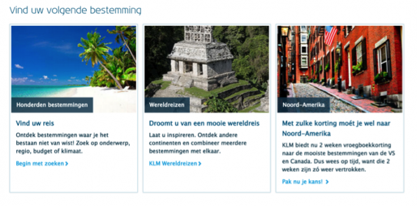 Ook KLM speelt goed in op de customer journey door te focussen op het inspiratie-element