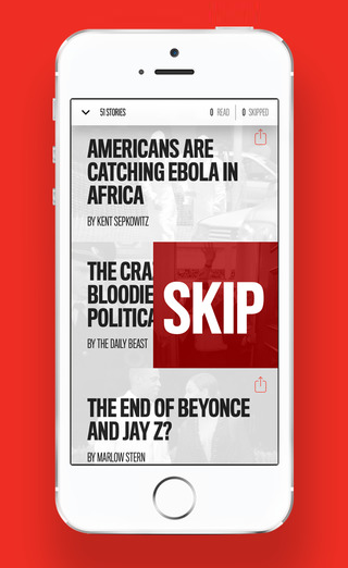'Tinder voor nieuws' app van The Daily Beast, die personaliseert op basis van wat je niet wilt lezen. 