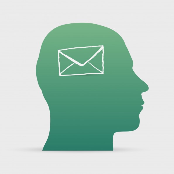 Human head with hand drawn letter icon