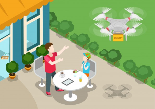 Drone quadcopter delivery concept flat 3d web isometric
