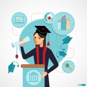 Illustration of graduate speaking speech