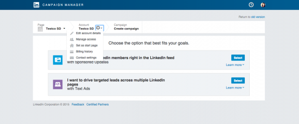 4. LinkedIn campaign manager - menu