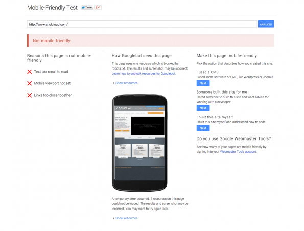 Mobielvriendelijke test van Google
