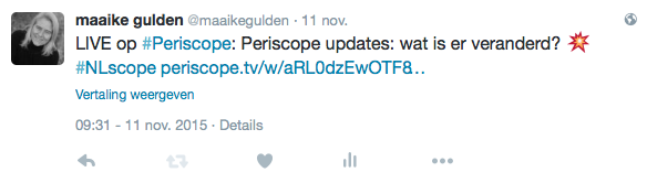 periscope uitzending delen op Twitter