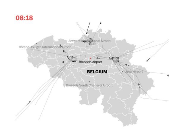 vlieglijnen boven Belgie 