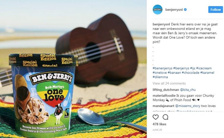 Ben and Jerry's Nederland presenteert hun product op instagram op unieke manier. 