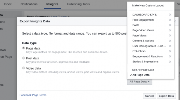 custom layout export facebook insights