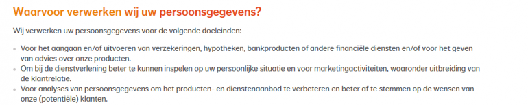 Voorbeeld verwerking persoonsgegevens Nationale Nederlanden. 