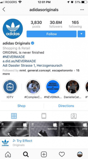 branded filters Adidas op Instagram