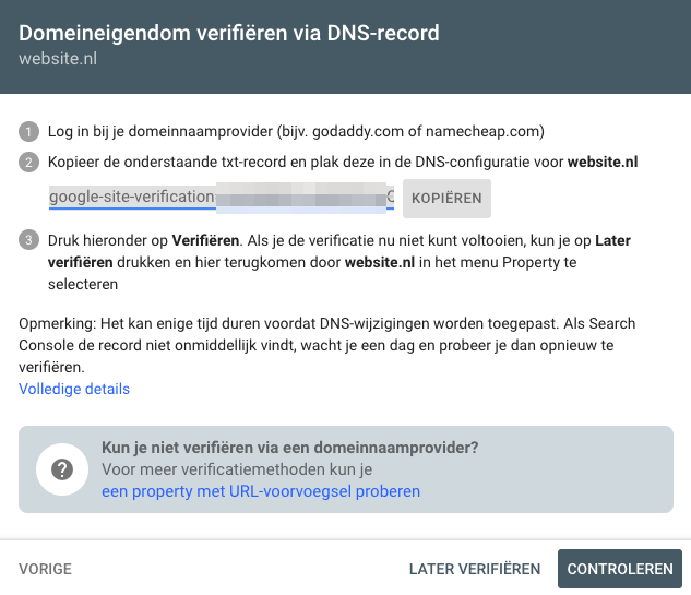 Search Console verifiëren met DNS