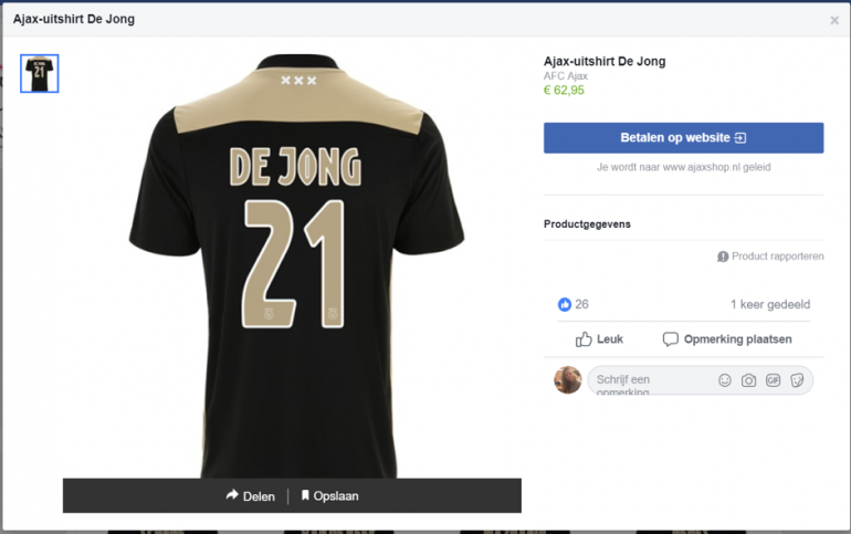 Shoppable content op de Facebook-pagina van Ajax