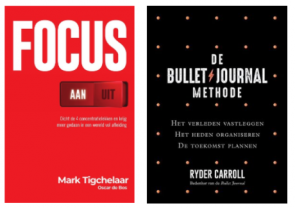 Afbeelding van twee boeken: Focus en De Bullet Jorunal Methode.
