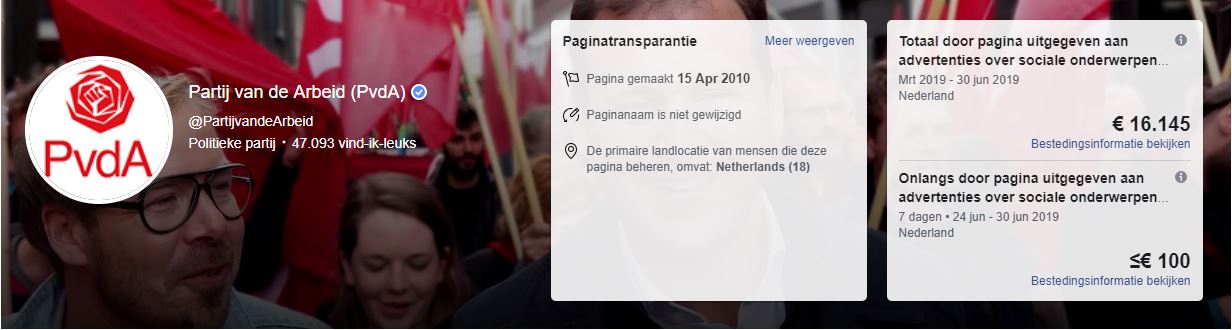 Facebookpaginastatistieken van PvdA. 