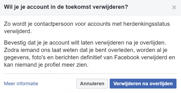 Screenshot van je Facebook-account verwijderen.