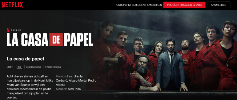 Screenshot van een Netflix original: La casa de Papel.