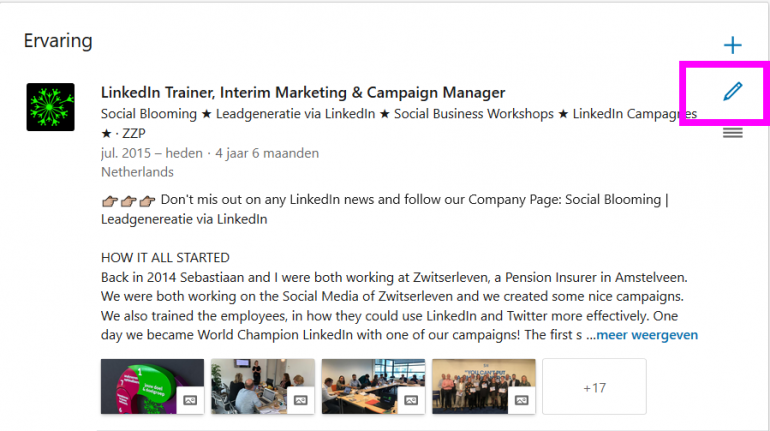 LinkedIn-account: ervaring bewerken.