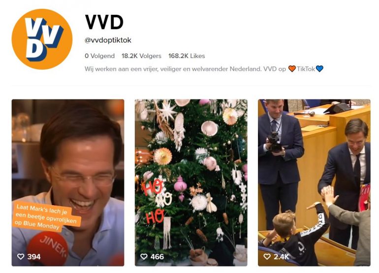 Screenshot van het TikTok-account van de VVD.